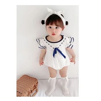 Varrukateta Valge Baby Sipukad Tüdruk Ruffle Sipukad 2021 Uus Bodysuits Baby Tüdrukud Bodysuit Imikutele Lapsed Mereväe Stiil