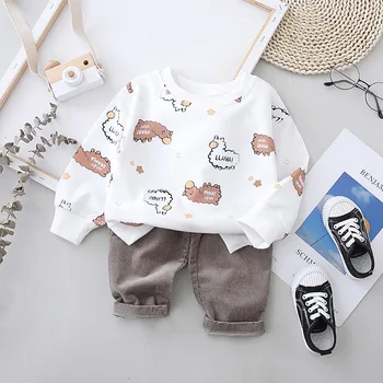 2021 aasta Sügisel, Kevadel Väikelapse Tüdrukute Riided Komplekti Cartoon Tall O-kaelus T-särk+Velvetist Püksid Baby Poiste Mood Vabaaja Kostüümid