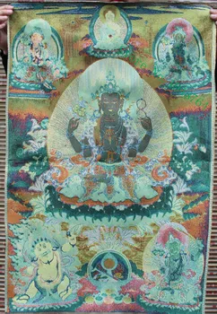 Bordado de seda del Tíbet de 36 pulgadas 4 mano chenrezigd Buda Avalokiteshva Thangka pintura Seinamaaling
