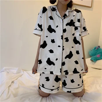 Pijamas Naiste Pidžaamad Armas Lehm Prindi Pidžaama Vabaaja Mugav Homewear Kaks-Töö Sleepwear Naiste Suvine Komplekt Naistele