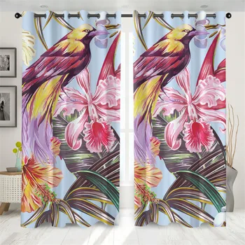Flamingo Kardinad Flamingolased, mis sisaldab Eksootilised Havai Jätab Lilled Triibuline Vintage Background elutuba Magamistoa Akna Eesriided