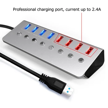 8-Port USB 3.0 Splitter, 4 Porti Sülearvuti Pikendatud USB HUB, 4 Porti, Kiire Laadimise Adapter Välise 12V 4A Toide