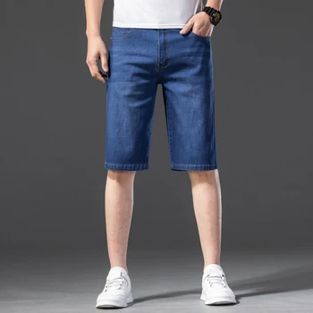 Pantalones cortos de mezclilla de talla grande para hombre, Vaqueros cortos ajustados con cinco bolsillos, estilo negocios