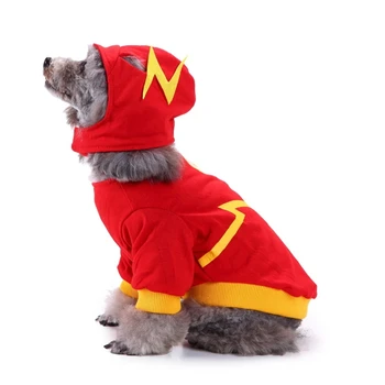 Flash Mees Koera Kostüüm Riided, Mütsid Komplekt Halloween Kutsikas Kassi Poole Cosplay Naljakas Jõulud Riided Välk Koera Lemmiklooma Roll