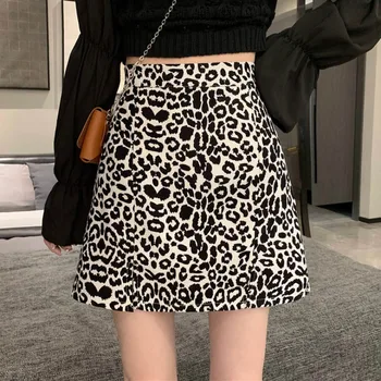 Zoki Seksikas Leopard Printida Naiste Mini Seelik Suvel Kõrge Vöökoht Tõmblukk Joon Daamid Seelikud Korea Fashion Venitatud Naiste Seelikud