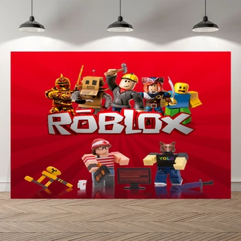 Roblox Robotid Mängu Pool Kids Sünnipäeva Fotograafia Tausta Tabel Decor Lindid Kook Valud Foto Taust Hõlmab