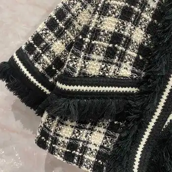 Kevadel uus 2021 desinger naiste kvaliteetne villane ruuduline tweed mantel kuum mood tutid overcoat C841