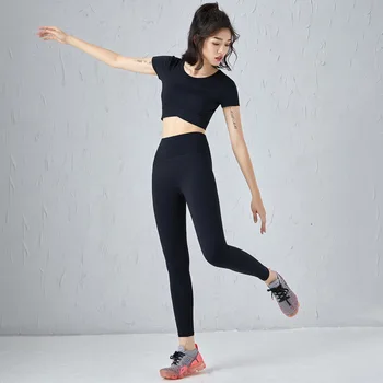 2021 Uus aasta Kevadel Ja Suvel Fitness Running Masti Naiste Lühikesed Avatud Naba Top Jooga Püksid, Kõrge Vöökoht Kahe-osaline Komplekt