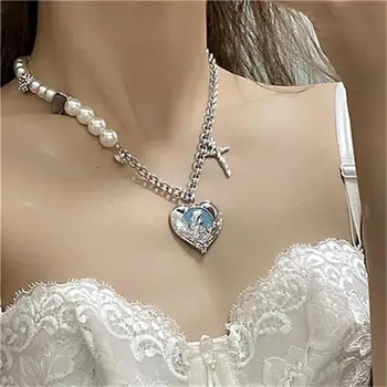 Originaalne Disain Diamond armastus Neitsi Maarja Pärl Õmblemine Gemstone Risti Niši aastatuhande Y2k Clavicle Stiilne Rhinestone Kett