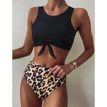 Kõrge Vöökoht Leopard Bikini Ujumistrikoo Naistele Bikini 2021 Õie Ujumistrikoo Printida Kõrge Kaeluse Bikiinid Push Up Supelrõivad Madu Trikoo