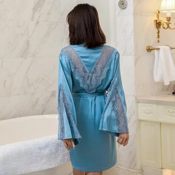 Lady Pits Õõnes Välja Kimono Kleit Seksikas Satiin 2TK Sleepwear Pruut Pruutneitsi Pulm Kleit Set Backless Intiimne Pesu Homewear
