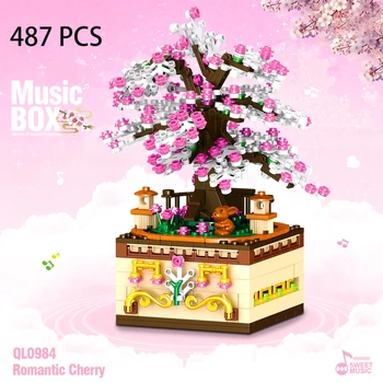 487pcs Romantiline Sakura Pöörleva Muusika Box ehitusplokid Looja Koguda Telliseid Seadke Mänguasjad Tüdrukute Lapsed