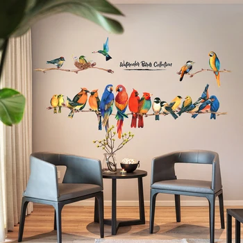 Värv linnud loominguline seina kleebised magamistuba decor elutoas TV diivan taust seina kaunistamiseks home decor isekleepuv kleebis