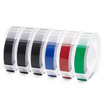 6 Rulli Reljeef Label Maker 3D Plastic Tape 9mm x Reljeef Etiketi Teip Valge Must/ Sinine/ Punane/ Roheline Dymo Label Maker,