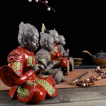 Keraamilised Monkey King Kuju， Zisha Retro Monkey King käsitsi valmistatud skulptuurid ，Kodu kaunistamiseks kaunistused kala tank haljastus