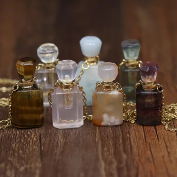 Loodusliku Parfüümi Pudeli Crystal Kivi Ripats Kaelakee Väravad Akvamariin Eeterliku Õli Hajuti Võlu Vask Kett Ehted Kingitus
