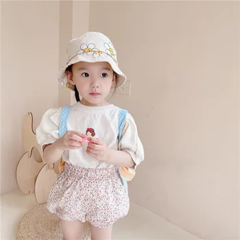 Laste Riided Suvel 2021 Uus korea Beebi Tüdruk Trükkimine Keermestatud T-Särk Laste Puuvillased T-särk Läbilöök Tee Särk