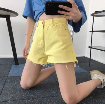 Naine lühike kollane denim lühikesed püksid