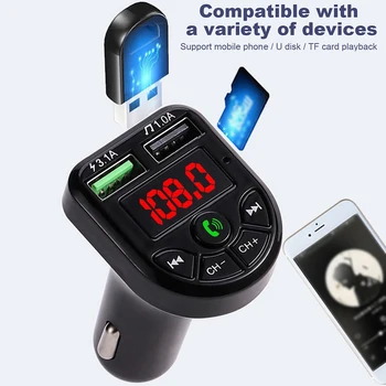 FM-Saatja 5.0 Bluetooth Car Kit LED-Ekraan, Dual-USB-autolaadija 3.1 2-Port USB MP3-Pleier Toetab TF/U Disk