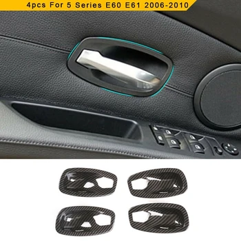 4tk/Komplekt Carbon Fiber Stiilis Ukse Käepide Kaussi Teenetemärgi Kate Sisekujundus jaoks -BMW 5-Seeria E60 e61 seadmesse 2006-2010