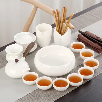 Portselan Tee Kehtestatakse Hiina Stiilis Lihtne Kung Fu Tablewares Puhas Valge Jade Kausid, Kannud Kaasaskantav Bardak Seti Tee Teenuse EI80TS