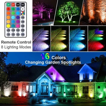 6 In 1 LED Aed Kohtvalgustid 6 Värvid Muutuvad Koos puldiga Väljas Veekindel Spike Tuled Aed, Teed, Maastik Lamp