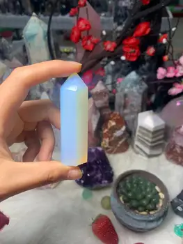Opaal crystal punkti tervendav kivi kuusnurkne prismad veerus võlukepp ravi kivi