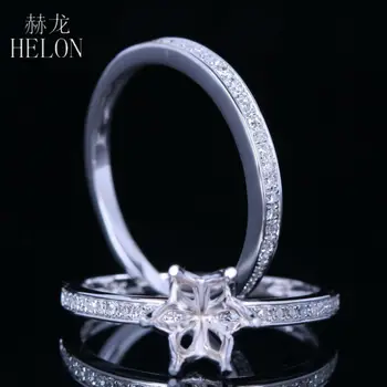 HELON 6.5 mm Ümar Tahke 10K Valge Kuld Rajada Looduslike Teemantidega Pool Mount Kaasamine abielusõrmus Millega Naised Trahvi Teemant Bänd