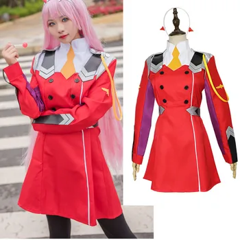 Anime Riided Null Kaks Cosplay Kostüüm KALLIS aastal FRANXX 02 Tüdrukud Naine Seelik Kleit Punane Mantel Pikad Juuksed Roosa Parukas Headdress