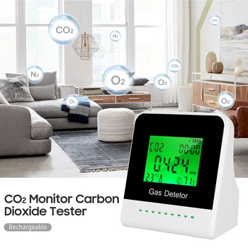 KKmoon CO2 Jälgida Süsinikdioksiidi Tester 2-tolline LCD Ekraan Multifunktsionaalne Õhu Kvaliteedi Anduri USB Laetav CO2 Mõõtja