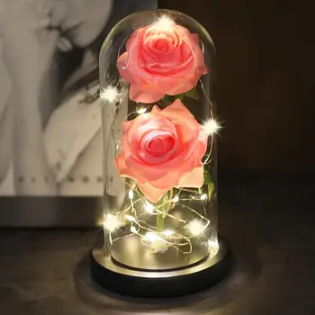 Kõige Romantiline Kaunitar ja Koletis Punane Roos Klaasist Kupli koos LED-Valgus Puidust põhjaga sõbrapäeva emadepäeva Kingitused