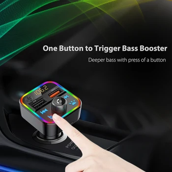 Bluetooth-5.0 autokomplekt Vabakäeseadmega FM-Saatja Stereo Audio Vastuvõtja QC3.0, Kiire Laadimine Auto Laadija koos Üks Võti Bass