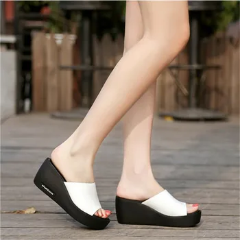 Naiste kingad Suvel Moe PU nahast Vabaaja kingad naistele platvorm kiilud Kala Suu Sandal Paksu Põhjaga Sussid