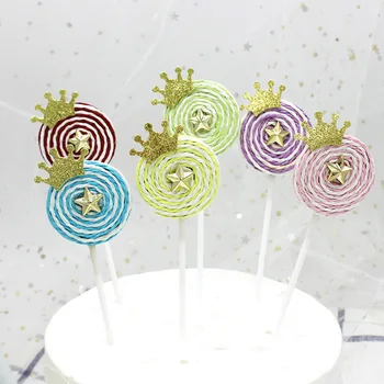 Lollipop Paber Koogikarpides Torukübar Kaardi Roosa Kroon Viie osutas Star Koogikarpides Torukübar Laste Sünnipäeva Cupcake Kaunistamise Tarvikud