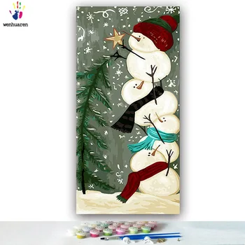 DIY Värvaineid Pilte Numbrid Värvi Lumememm Kaunistus Jõulupuu Pilt Joonis Värvimine poolt Numbrid Raamitud Kodu