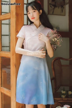 2021 hiina kleit cheongsam qipao party oriental, pikk kleit ja puuvillane linane naiste elegantne qipao kleit elegantne pool tantsu kostüüm