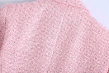 Naiste 2021 Mood Topelt Karavan Tweed Bleiser Vintage Mantel Pikk Varrukas Taskud Naiste Ülerõivad Stiilne Veste Femme