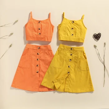 Pudcoco 1-7Y 2tk Summer Baby Tüdrukud Varrukateta Pilduma Vest Tops+-Line Seelik Komplekt Komplekti Kollane Oranž Tracksuit
