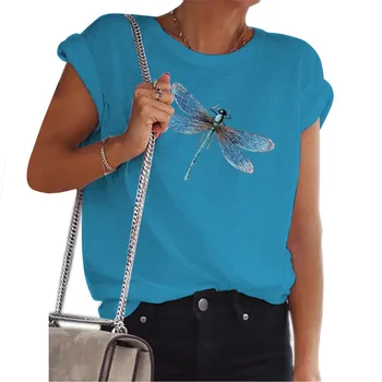 Naiste Vabaaja Dragonfly Trükitud T-Särk Basic Suvel Lühikesed Varrukad Tops Lahtine O-Kaeluse Jaoks Mood Pluss Suurus Tees Naine