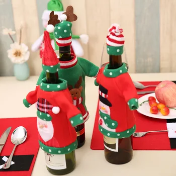 Uus Aasta DIY Home Decor Jõulud Kaunistused Koju Tikandid cartoon Veini Pudel Set Xmas Pudel Omanik jõulud tabel set