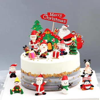 1TK Cartoon Christmas Cake Kaunistused Jõuluvana Põtrade Snoeman XMAS Cake Toppers