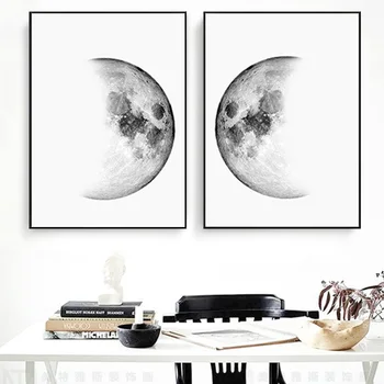 Minimalistlik Lõuend Maalid Kuu Faasid Seina Art Must Plakatid ja Valge Prints Maa jaoks Pilte, Magamistuba, elutuba, Tuba Decor