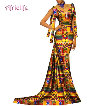 Põranda-pikkus Aafrika Prindi Naiste Kleidid Pulmapidu Riided WY8522