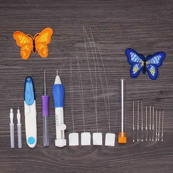 1 Komplekt DIY Tikandid Pen Kudumine Õmblemine tööriistakomplekt Punch Needle Set w/50 Niidid Plastikust+Teras Kodu Kaunistamiseks Kaunistused