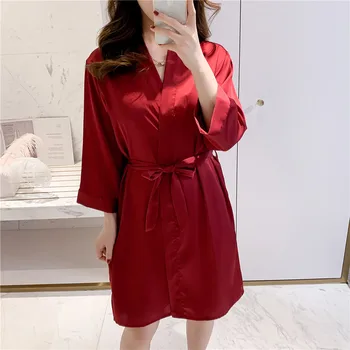 Burgundia Pulm Kleit Kehtestatud Kevad-Suvine Naiste Kimono Hommikumantel Kleit Seksikas Pits Sleepwear Suspender Nightdress Sobiks Kodu Riided