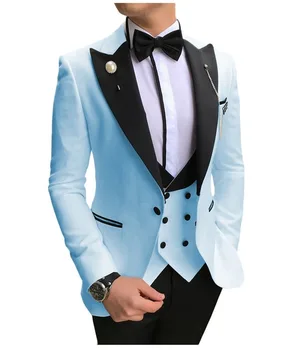 Meeste Ülikonnad 3 Tükki Slim Fit Vabaaja Äri Groomsmen Must Valge Elevandiluu Rinnamikrofon Tuxedos Pulm Ülikonna Pintsak Püksid Vest