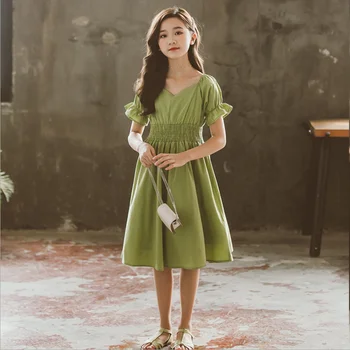 Tüdrukute Kleit Suvel 2020. Aasta Uus Square Kaela Talje Seelik Fashion korea Versiooni Suur Laste Väike Lõhnaaine Seelik