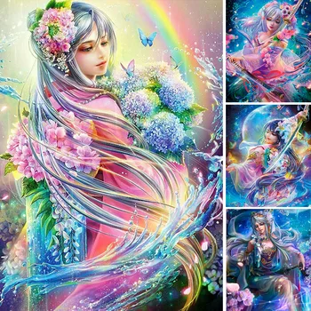 5D DIY Diamond Maali Lill Haldjas Anime ristpistes Komplekt, Täielik Puuri Ruudu Tikandid Mosaiik Art Pilt Kive Decor