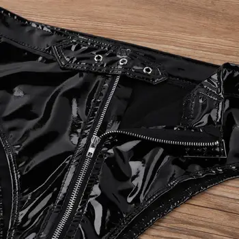 Naiste PVC Lingerie Aluspesu Keha Lateks Wetlook Clubwear Kõrge Lõigatud Lukuga Koos Vööga Püksikud Aluspesu Femme Pesu Aluspüksid