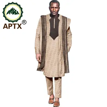 Aptx-Aafrika traditsiooniline kleit ülikond, meeste rüü + särk + püksid, ülikond, pikk varrukas triibuline kasukas, agbada 3-osaline ülikond TA2116009